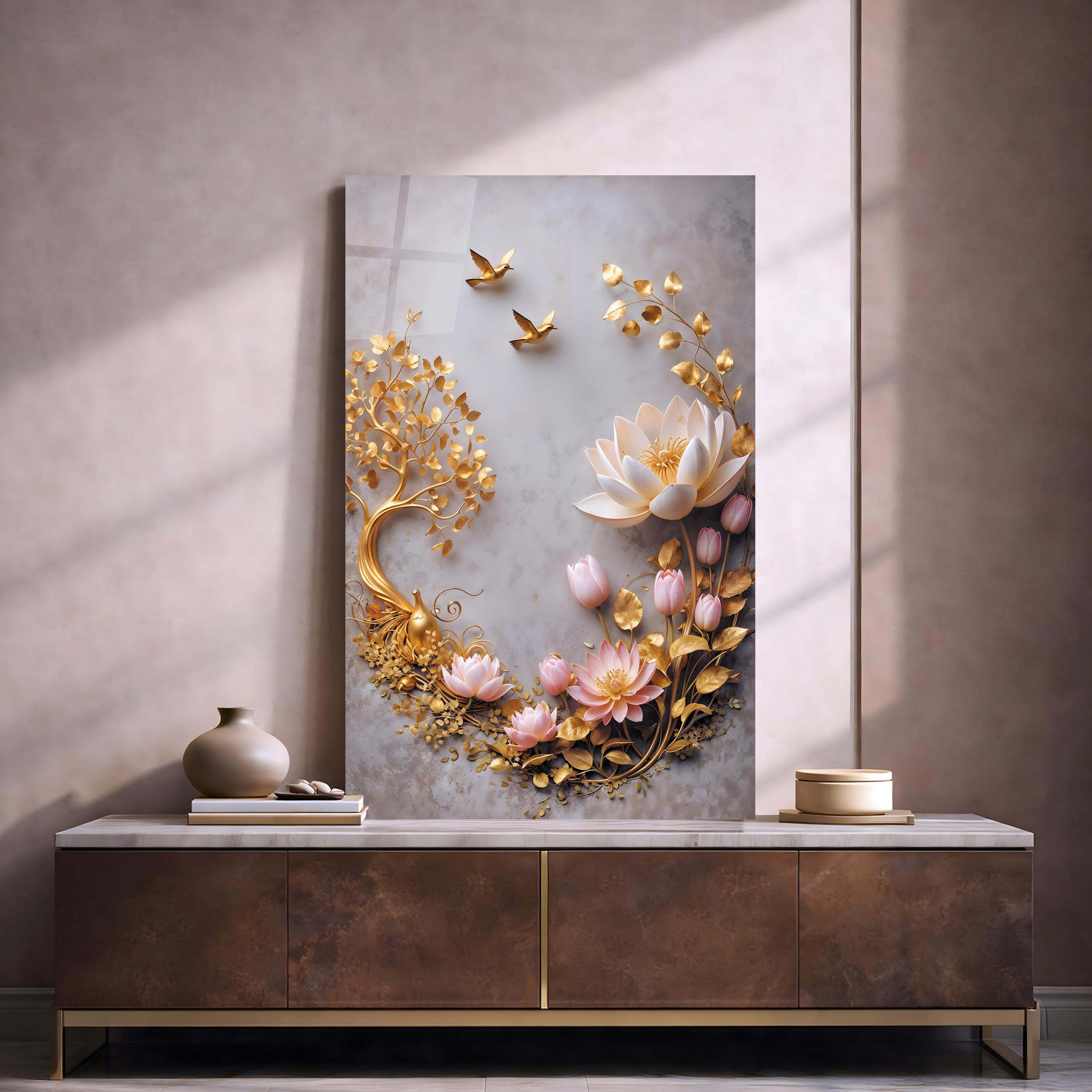 Spiritual Lotus Flower Tempered Glass Wall Art, Large Wall Hanging - Etsy UK