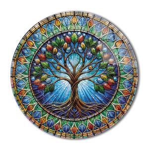 Tempered Glass Wall Art | Tree of Life Glass Decor| Stained Pattern | Life of Tree | Large Wall Art | Wall Hangings | Stained Pattern Image