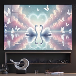 Tempered Glass White Swans Wall Art | Swans Glass | Wall Hangings | Nature Wall Art | Animal Glass Art | Housewarming Gift |Love Swan Couple