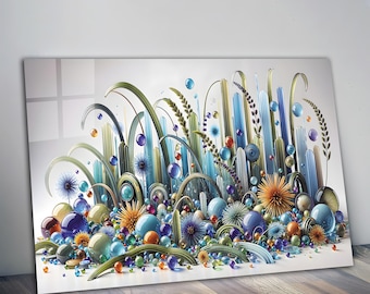 Gehard glas zomerbloemen muurkunst, moderne bloemenprint