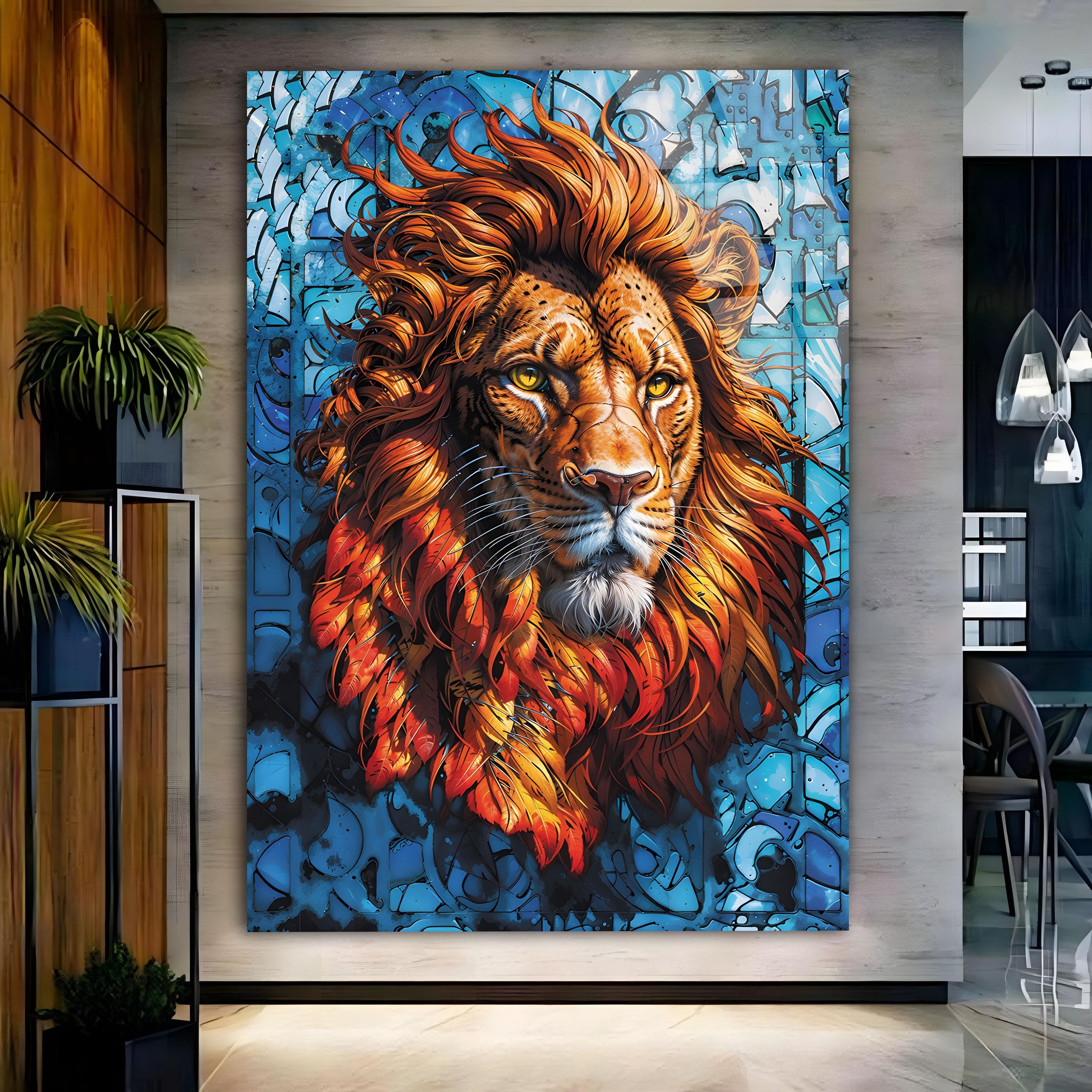 マジェスティックライオン - ステンドグラス風強化ガラスウォール