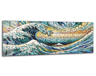 Ocean Wave Sunset Tempered Glass Wall Art – Panoramic Modern Decor