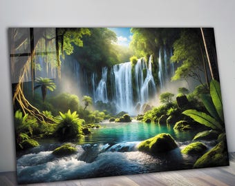 Waterfall Tempered Glass Wall Art, Landscape Glass Printing
