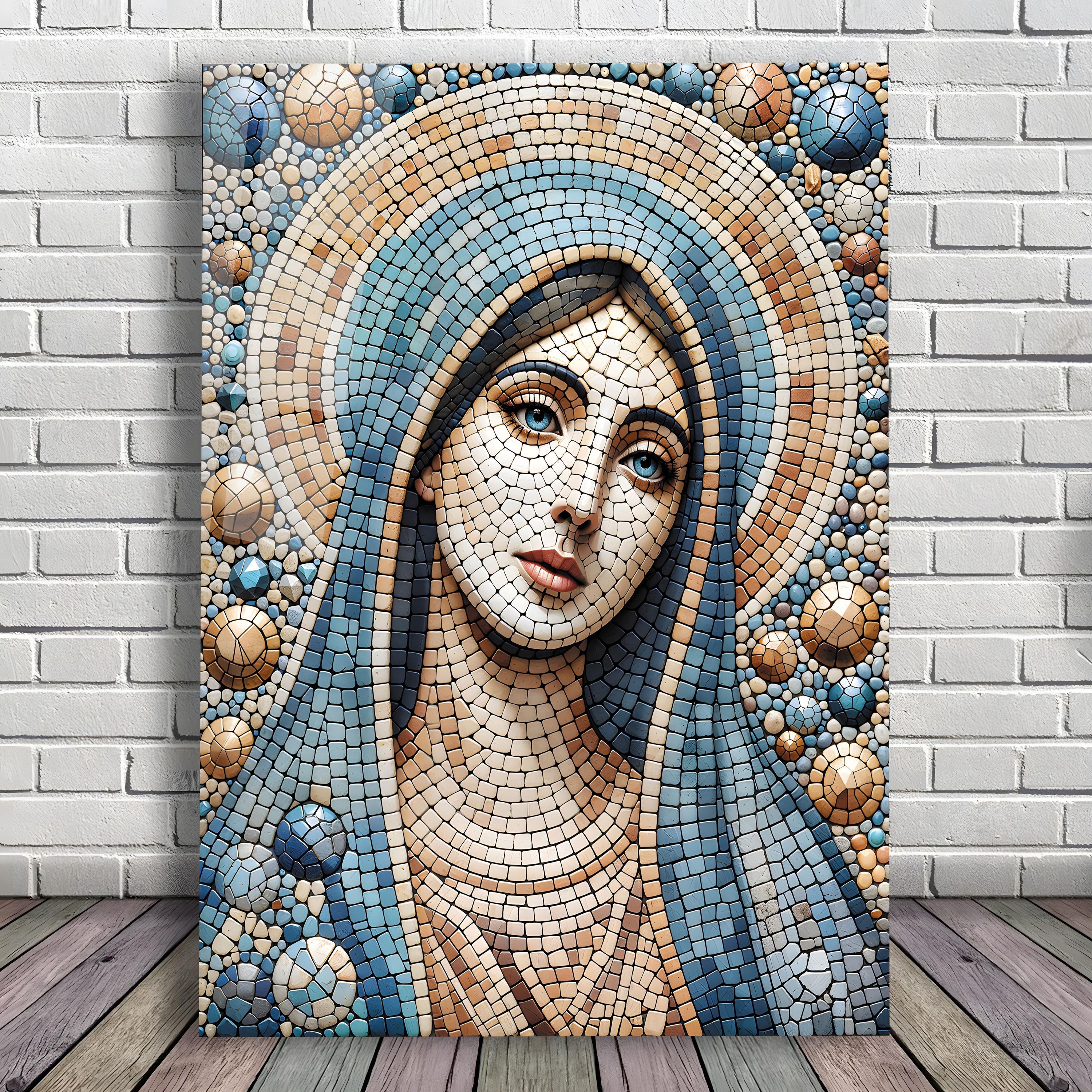 聖母マリア、聖マリア、モザイクスタイル、強化ガラス壁アート、強化