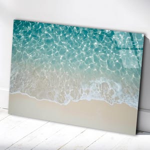 Art mural en verre vagues de l&#39;océan, scène avec vue sur la mer, art bleu de l&#39;océan, vagues abstraites de la mer, art mural océan, art du verre tropical, art mural 3D, vagues de la mer
