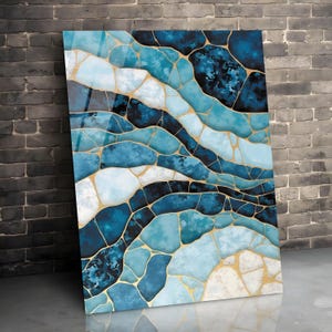 Art mural en verre Art en verre trempé océan, décoration murale vague de mer, grande oeuvre d&#39;art murale