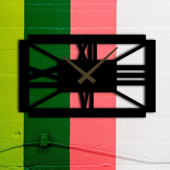 Classic Horizontal Wall Clock Black Modern Clock Silent Etsy