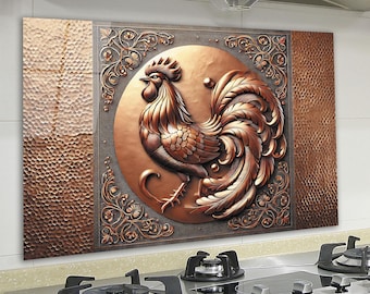Tempered Glass Kitchen Backsplash Behind Stove, Rustic Rooster Glass Backsplash, Glass Backsplash for Kitchen,Rustic Stove Backsplash