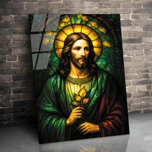 Jesus Tempered Glass Wall Art, Christ Wall Art, Jesus of Nazareth, Stained Glass Art, Glass Printing Wall Art Decor, Religious Wall Art Gift