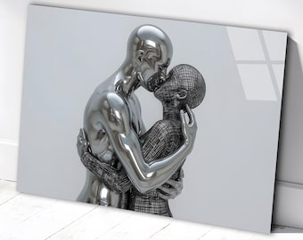 Lovers Sculpture Tempered Glass Wall Art, Modern Home Decor
