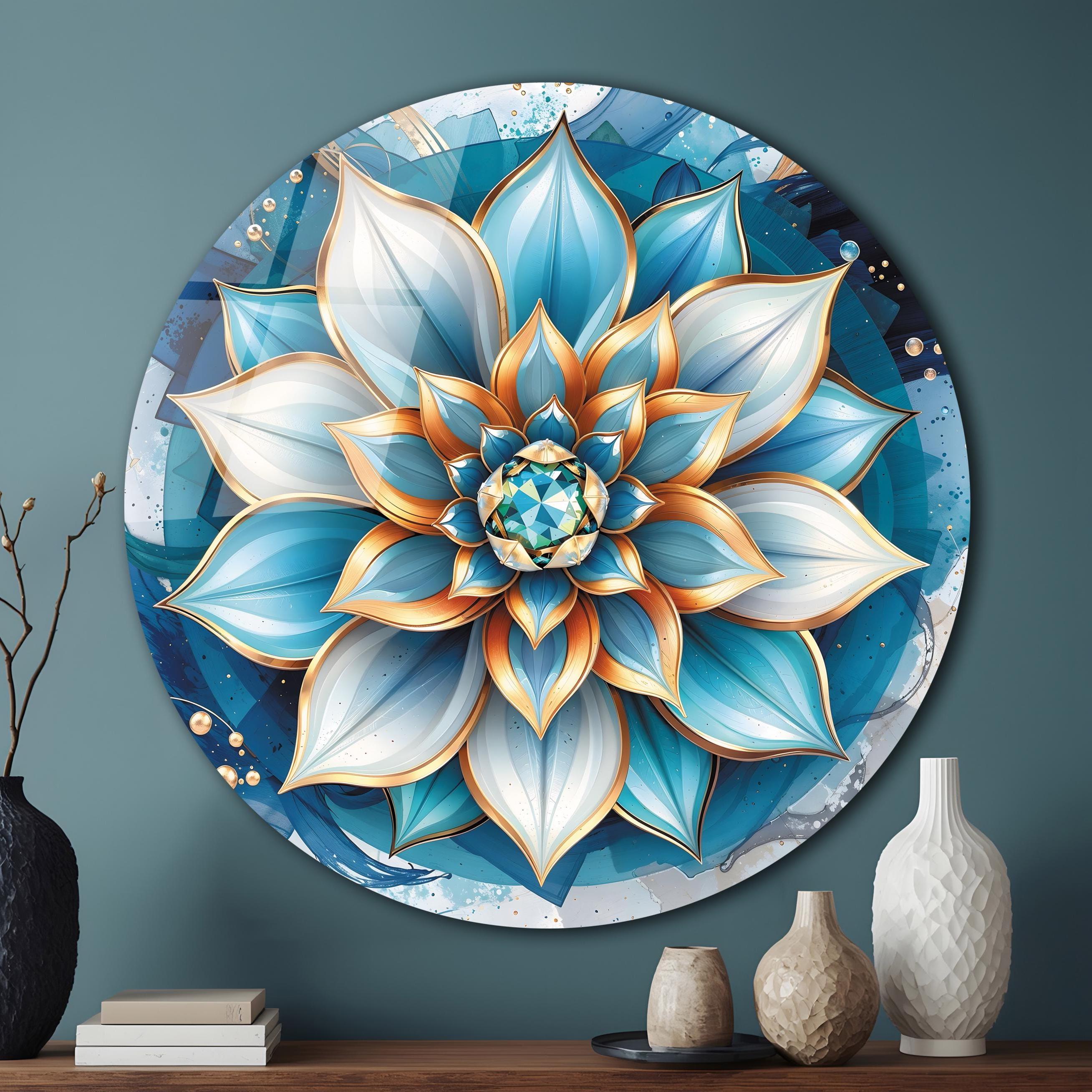 Blue Lotus Tempered Glass Wall Art | Spiritual Mandala Decor - Etsy