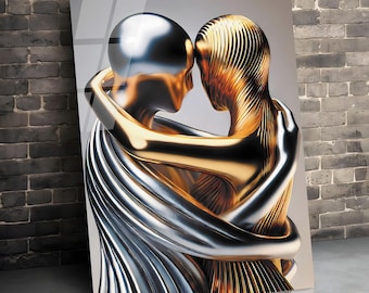 Lovers Sculpture Tempered Glass Wall Art, Modern Home Decor