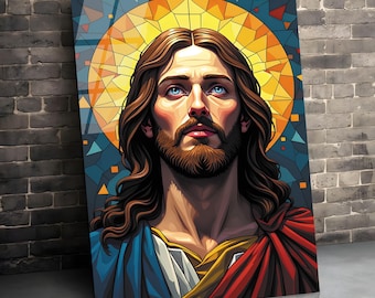 Jesus Tempered Glass Wall Art, Religious Stained Glass Decor