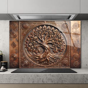 Tree of Life Backsplash, Tempered Glass Kitchen Backsplash, Custom Backsplash for Kitchen Wall, Heat-Resistant Backsplash Tile, Splashback