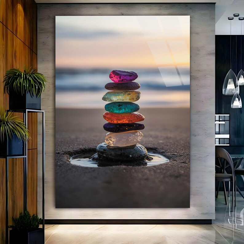 Zen Stones Tempered Glass Wall Art - Beach Decor - Etsy