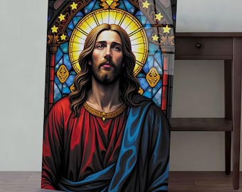 Jesus Tempered Glass Wall Art, Religious Stained Glass Decor