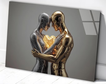 Lovers Couple Tempered Glass Wall Art: Abstract Sculpture Gift
