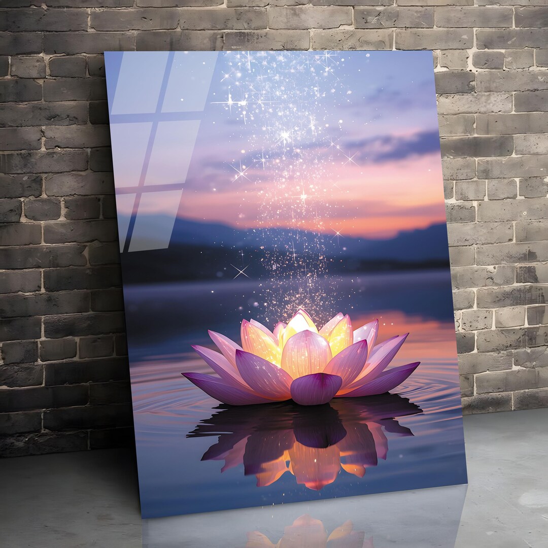 Lotus Flower Tempered Glass Wall Art: Sparkling Water Lily Decor - Etsy