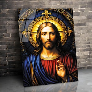 Jesus Tempered Glass Wall Art, Christ Wall Art, Jesus of Nazareth, Stained Glass Art, Glass Printing Wall Art Decor, Religious Wall Art Gift