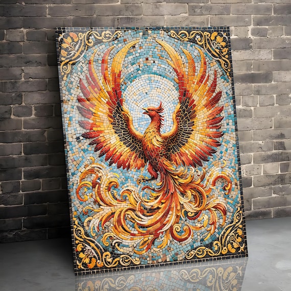 Phoenix Mosaic Wall Art Mythological Art Phoenix Wall Art Tempered Glass Art Wall Hanging interior Design Luxury Wall Art Housewarming Gift
