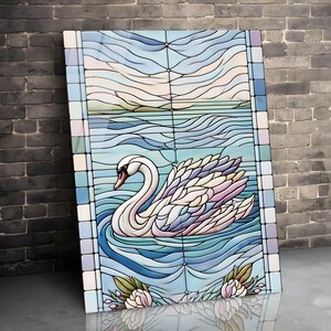 Tempered Glass White Swan Wall Art | Stained Look Swan | Wall Hanging | Nature Wall Art | Animal Glass Art | Housewarming Gift |Swan Art
