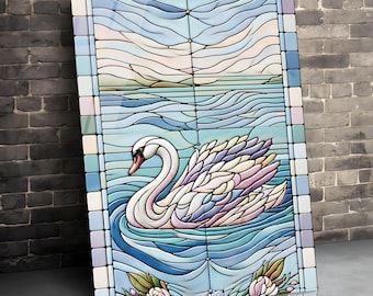 Tempered Glass Swan Wall Art | Stained Look, Nature Print