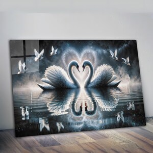 Tempered Glass White Swans Wall Art | Swans Glass | Wall Hangings | Nature Wall Art | Animal Glass Art | Housewarming Gift |Love Swan Couple