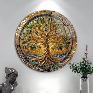 Tempered Glass Wall Art | Tree of Life Glass Decor| Stained Pattern | Life of Tree | Large Wall Art | Wall Hangings | Stained Pattern Image