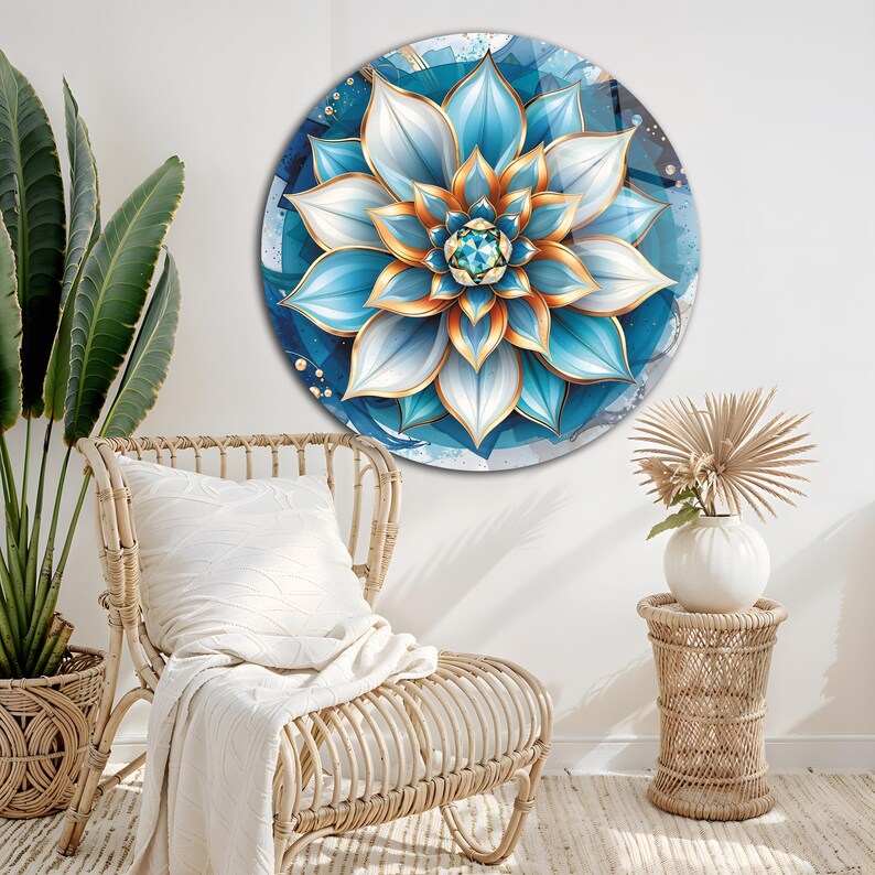Blue Lotus Tempered Glass Wall Art | Spiritual Mandala Decor - Etsy