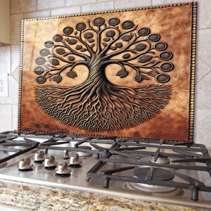 Tree of Life Backsplash, Tempered Glass Kitchen Backsplash, Custom Backsplash for Kitchen Wall, Heat-Resistant Backsplash Tile, Splashback