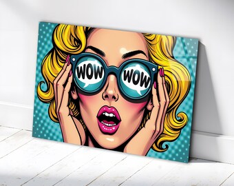 Comic Pop Art Glass Print, Woman WOW, Lip Wall Decor - Etsy