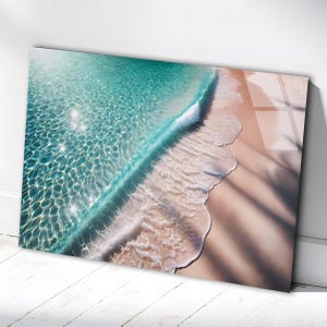 Art mural en verre vagues de l&#39;océan, scène avec vue sur la mer, art bleu de l&#39;océan, vagues abstraites de la mer, art mural océan, art du verre tropical, art mural 3D, vagues de la mer