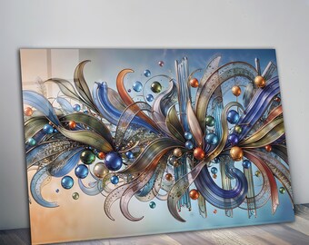 Modern Tempered Glass Wall Art, Abstract Summer Flowers