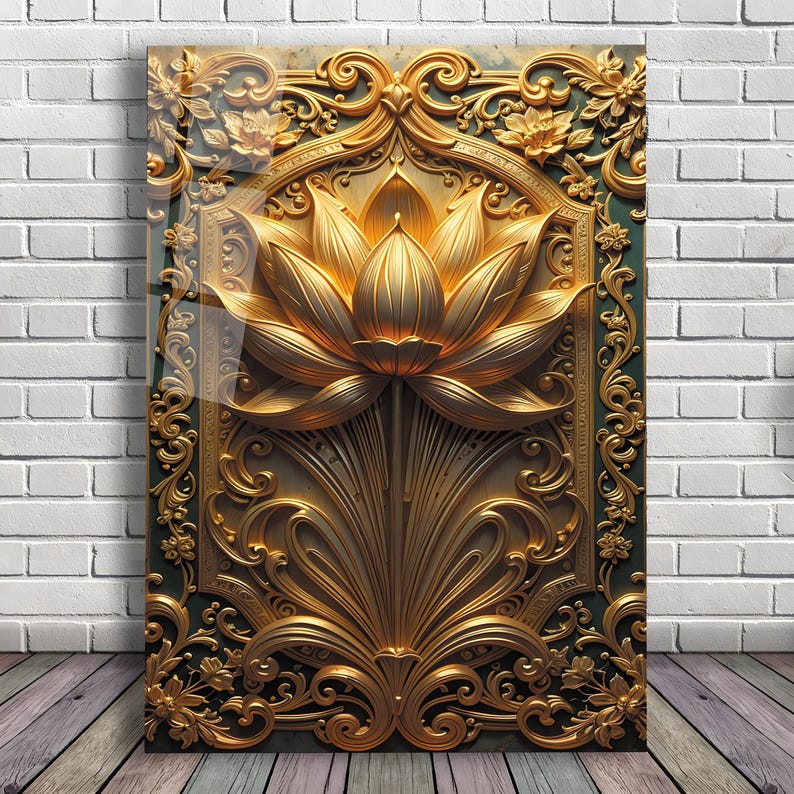 Gold Lotus Glass Wall Art: Gold Floral Spa Decor - Etsy