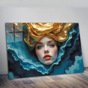 Tempered Glass Wall Art Abstract Hanging Decor Gold Woman Natural And Vivid Wall Decor Modern Wall Art, Extra Large Wall Art, Woman Art