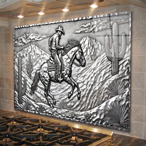 Cowboy in Desert Tempered Glass Backsplash, Kitchen Backsplash Behind Stove, Silver Look Glass Backsplash for Kitchen, Stove Backsplash