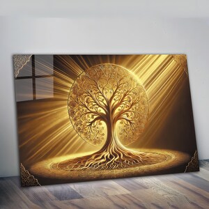 Tempered Glass Wall Art, Gold Tree Wall Art, Life of Tree Wall Decor, Glass Printing, Large Wall Art, Wall Hangings, Life Of Tree Decor Art