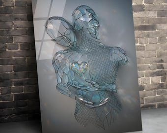Tempered Glass Lovers Sculpture Wall Art, Modern Home Decor