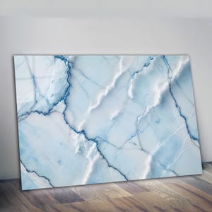Blue White Abstract Marble Tempered Glass Wall Art, Blue White Marble Glass Wall Decor, Abstract Marble Glass Wall Hanging, Ready to Hang