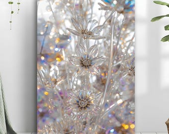 Tempered Glass Flower Wall Art, Contemporary Office Decor