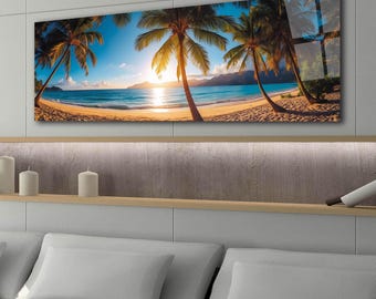 Tropical Beach Tempered Glass Wall Art, Panoramic Print
