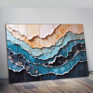 Art mural en verre Art en verre trempé océan, décoration murale vague de mer, grande oeuvre d&#39;art murale