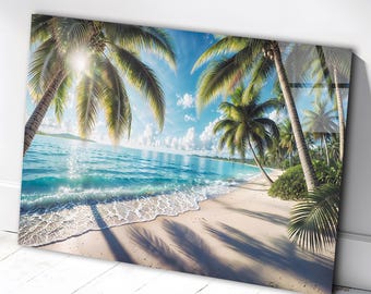 Tropical Beach Tempered Glass Wall Art, Ocean View Scene
