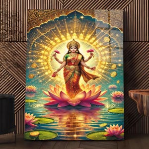 Goddess Wall Art, Lakshmi Wall Art, Glass Wall Art Large, Tempered Glass Wall Art, Hindu God Wall Art, Glass Printing, Lakshmi Wall Decor