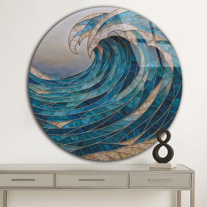 Tempered Glass Wall Art-Round Wall Art Gift-Circle Wall Art-Tempered Glass Art-Glass Wall Decor-Sea Waves wall art-Tropical Beach Wall Art
