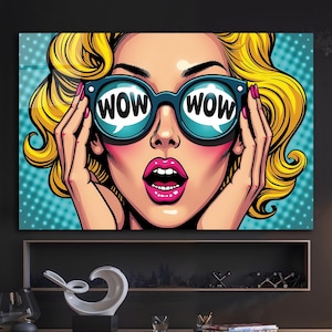 Pop Art Wall Art, Comic Pop Art, Woman WOW, Omg Shock Comic Style, Glass Print Decor, Woman Wall Art, Lip Wall Decor, POP ART Print