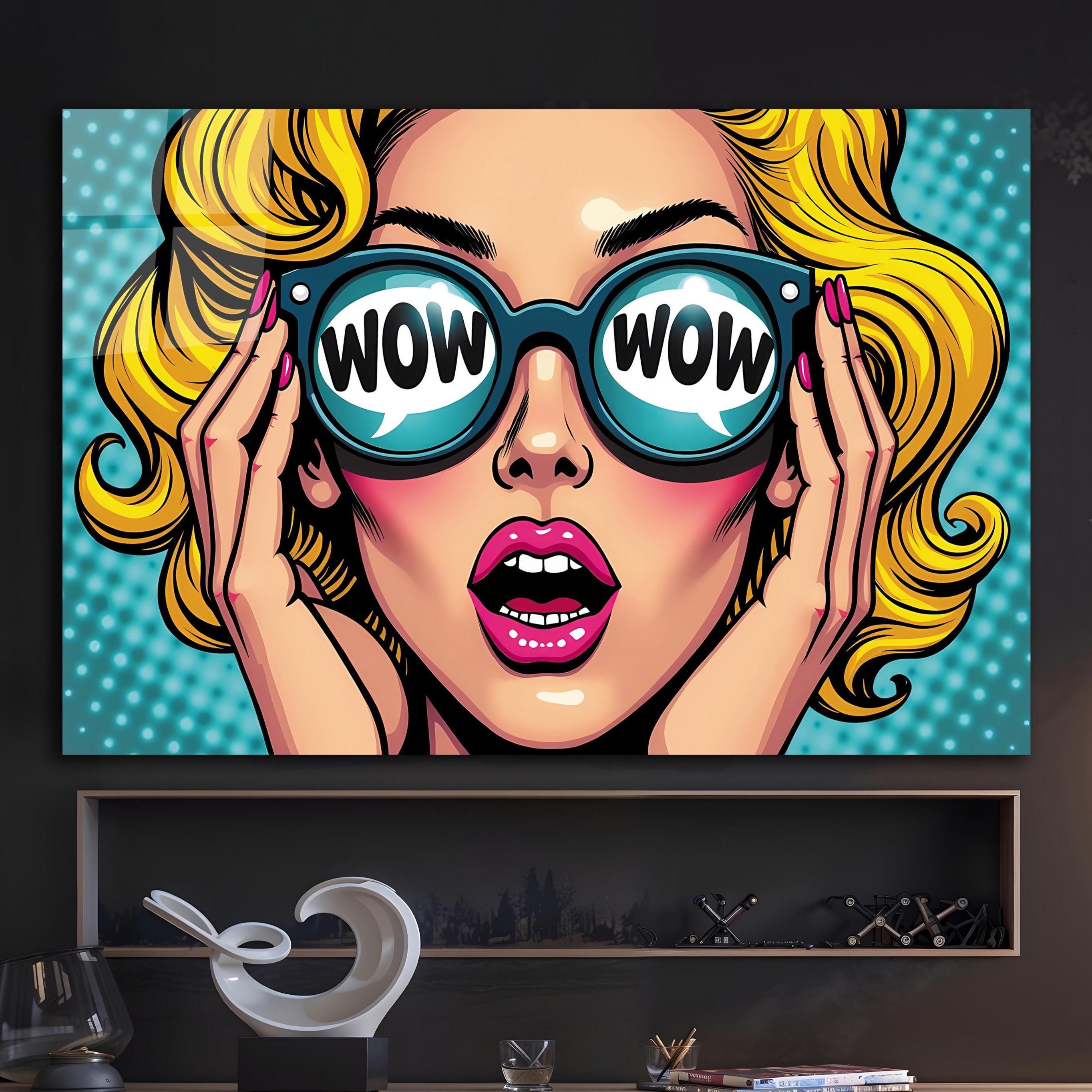 ヴィンテージ ルーサイトスカルプチャー アクリル オブジェ ポップアート Comic Pop Art Glass Print, Woman WOW, Lip Wall Decor - Etsy