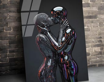 Lovers Couple Tempered Glass Wall Art, Sculpture Home Decor