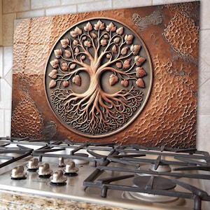 Tree of Life Backsplash, Tempered Glass Kitchen Backsplash, Custom Backsplash for Kitchen Wall, Heat-Resistant Backsplash Tile, Splashback
