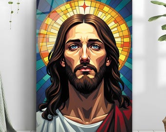 Jesus Tempered Glass Wall Art, Religious Gift